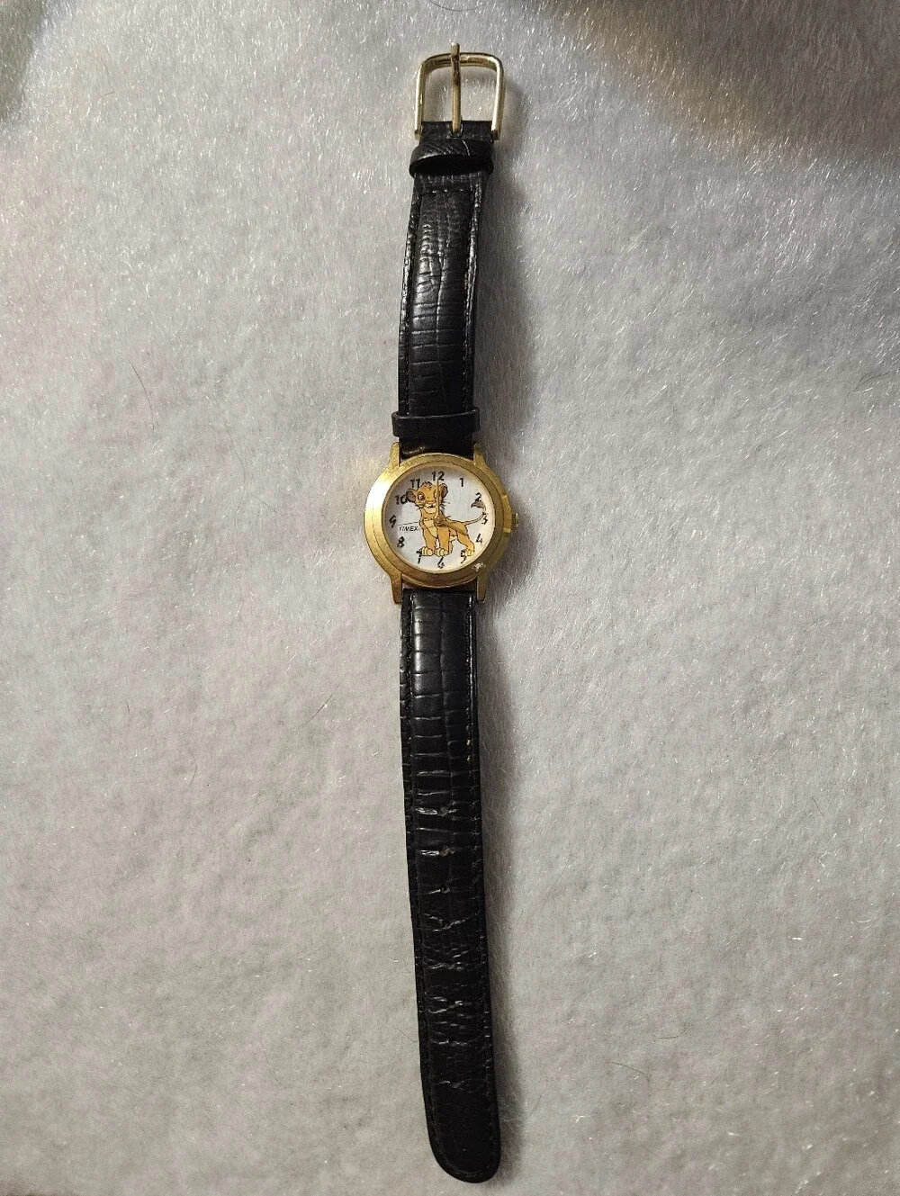 Lion King Timex Gold-Tone Case Watch with Black Leather Strap